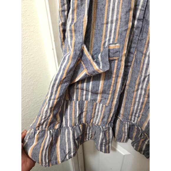 Wrap London Blue & Beige Striped Open Front 100% Linen Lightweight Duster Cardig - Picture 6 of 9